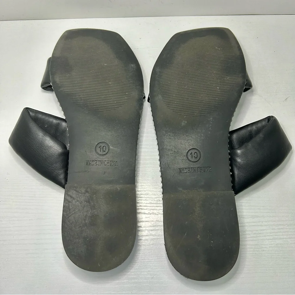 Steve Madden Frita Black Puff Strap Metal Stud Flat Slide Sandals Size 10